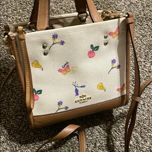Coach White and Tan Tote with Playful Pattern